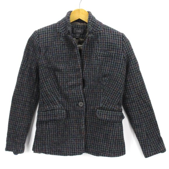 J.Crew Women's Casual Elegant Dark Gray Thread Tweed Button Front Blazer Sz 4"